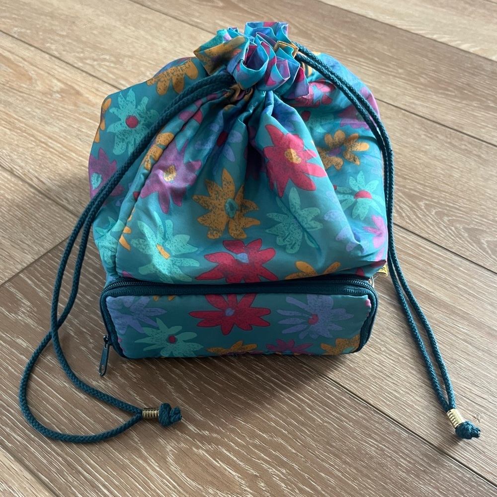 Sassaby Floral Teal & Multicolor Makeup or Jewelry Storage Bag Made in USA